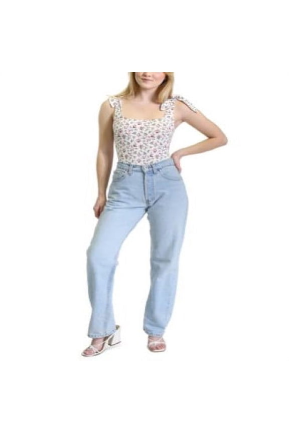 Women's Floral-Print Tie-Shoulder Bodysuit Top Disty White M, $49 NWT