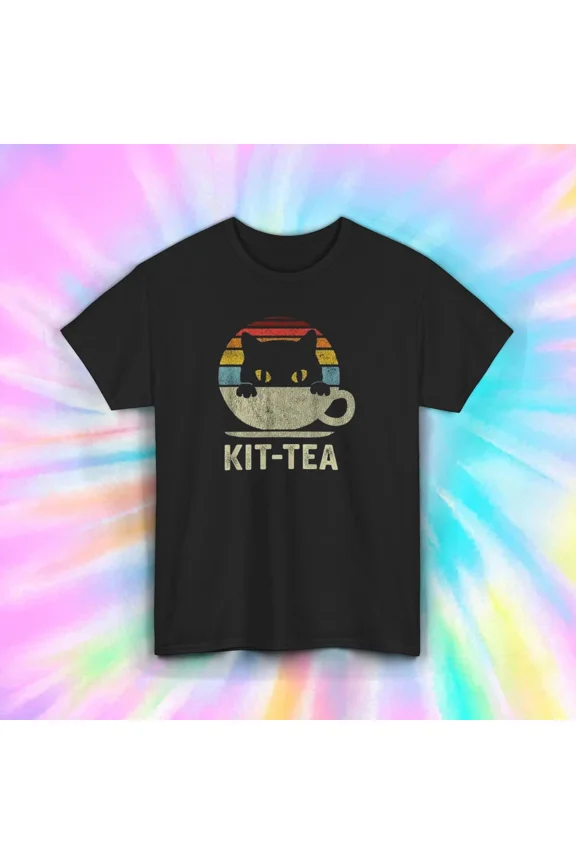 Kit-Tea T-Shirt Funny Cat Tea Loverers Vintage Retro Graphic Gift, Vintage Birthday Gift