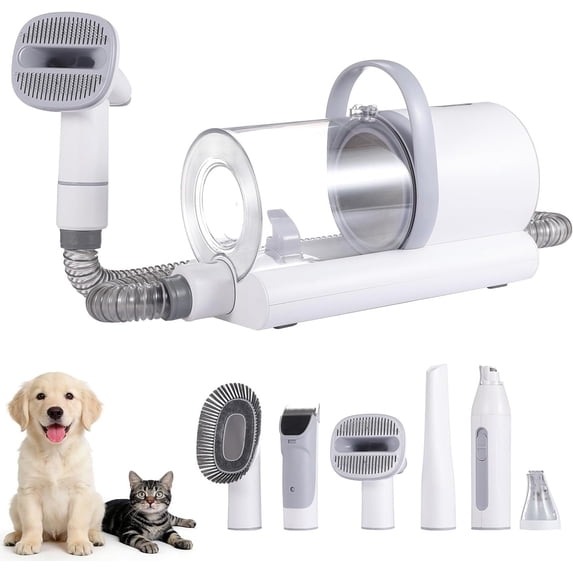 Kit & Vacuum with Suction, 6 in 1 Pet Vacuum for Shedding, Low Noise Hair Vacuum with 1.5L Cup, Electric Clippers for Thick Hair Cats & Dogs