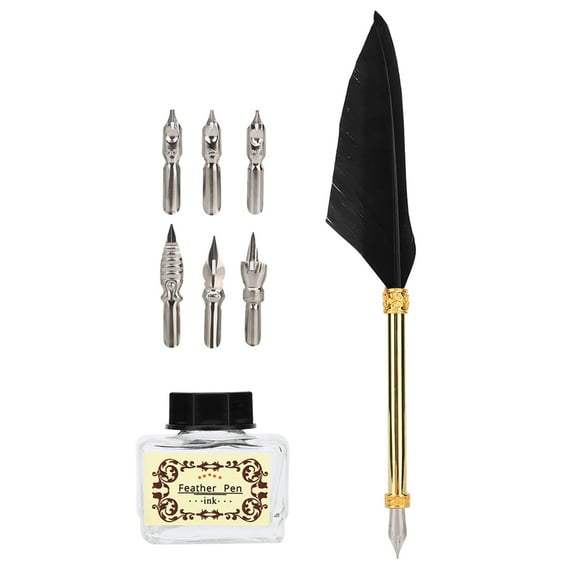 Kit de bolígrafo de pluma, kit de bolígrafo de pluma caligráfica de estilo simple vintage Caja de regalo de bolígrafo para estudiantes para cumpleaños de Navidad(negro)