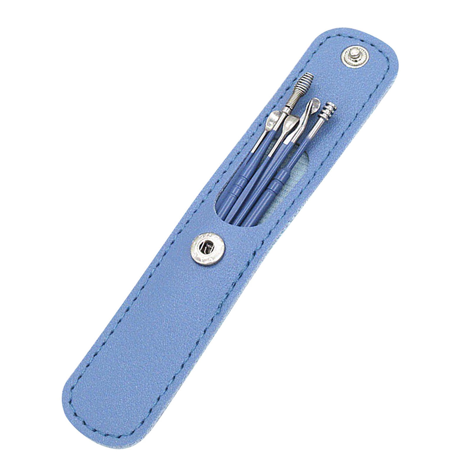 Kit De Limpieza De Oídos 6 En 1 De Acero Inoxidable - Con Espiral, Cucharas Y Muelle, Incluye Bolsa De Viaje