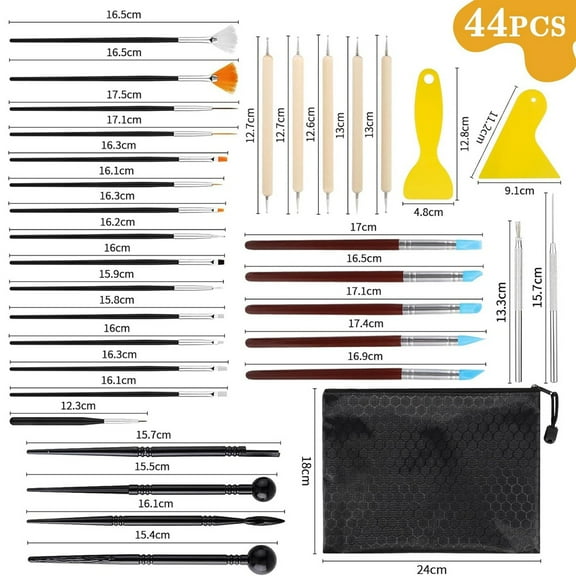 Kit of 44 Clay Pottery Tools - Modeling, Complete Set for DIY Artist, Ceramics, Crafts, Embossing Art & Modeling