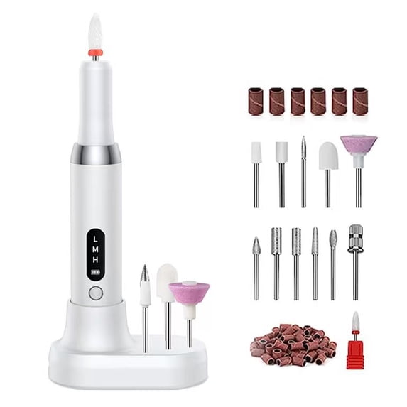 KitGody Cordless Electric Nail File: 15,000 RPM high-efficiency filing for nail removal and shaping, quiet operation with forward/reverse rotation, visible battery indicator