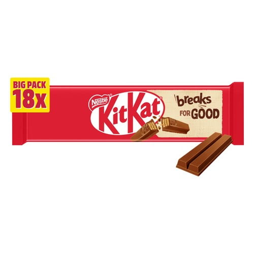 KitKat 2 Finger Milk Chocolate Biscuit Bar, Multipack 18 x 20g, British Import (Pack of 3)