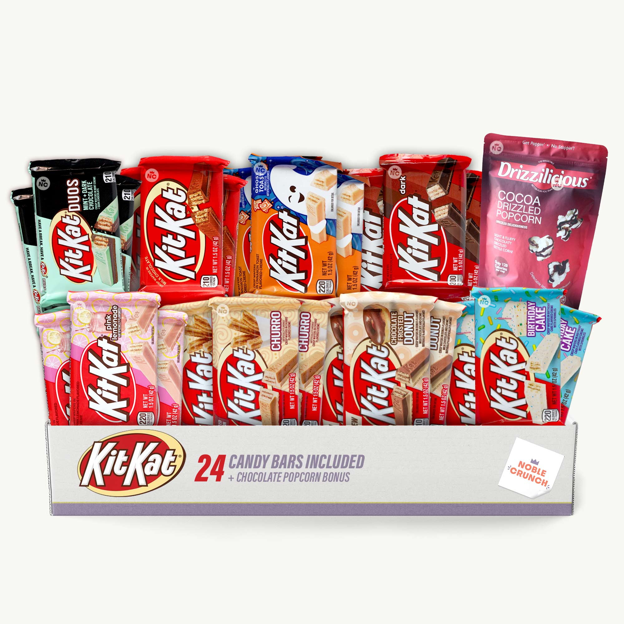 KitKat Variety Pack - Birthday, Frosted Donut, Dark Chocolate, Milk Chocolate, Ghost Toast, Pink Lemonade, Mint Dark Chocolate, Churros - Chocolate Popcorn 3.6oz - 25 Items