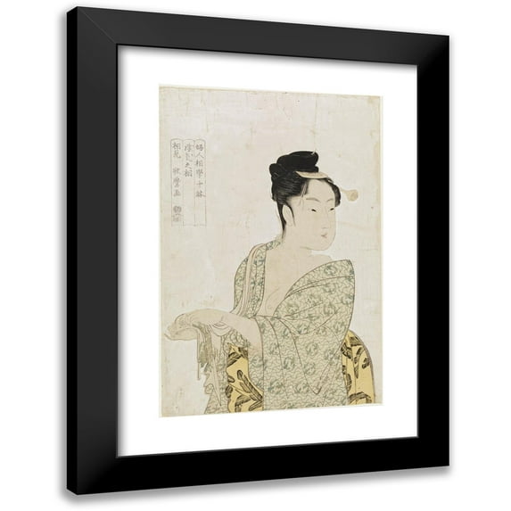 Kitagawa Utamaro 11x14 Black Modern Framed Museum Art Print Titled - Ten Physiognomic Types of Women, Coquettish Type