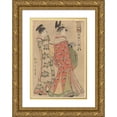 thumbnail image 1 of Kitagawa Utamaro 13x18 Gold Ornate Wood Frame and Double Matted Museum Art Print Titled - Courtesan Passing Through Street, Accompanied by Servant (Late 18th Century - Ca. 1806), 1 of 4