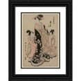 thumbnail image 1 of Kitagawa Utamaro 14x18 Black Ornate Wood Framed Double Matted Museum Art Print Titled - The Courtesan Hinazuru of Chojiya with Her Attendants Tsuruji and Tsuruno (C. 1794), 1 of 5