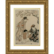 Kitagawa Utamaro 14x18 Gold Ornate Wood Frame and Double Matted Museum Art Print Titled - Parody of an Imperial Carriage Scene (C. 1798)