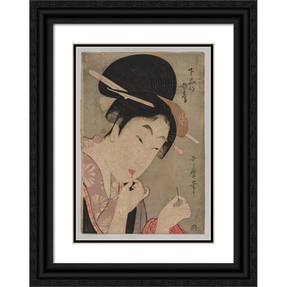 Kitagawa Utamaro 18x24 Black Ornate Framed Double Matted Museum Art Print Titled: A Wife of the Lower Rank (Gebon No Nyobo), from the Series a Guide to Women's Contemporary Styles