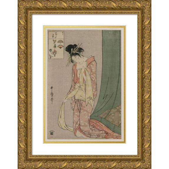 Kitagawa Utamaro 18x24 Gold Ornate Framed and Double Matted Museum Art Print Titled - Hanaogi of Ogiya from the Series Picture Puzzles (C. 1797)