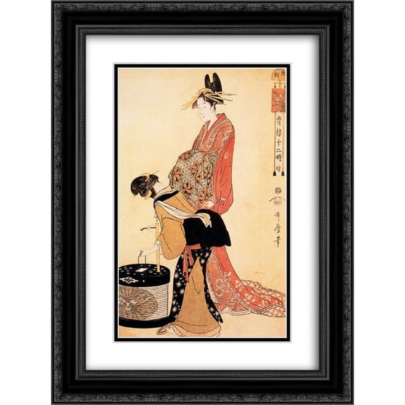 Kitagawa Utamaro 2x Matted 18x24 Black Ornate Framed Art Print 'The Hour of the Dog'