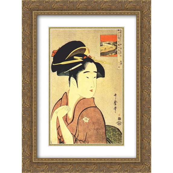 Kitagawa Utamaro 2x Matted 18x24 Gold Ornate Framed Art Print 'The geisha kamekichi'