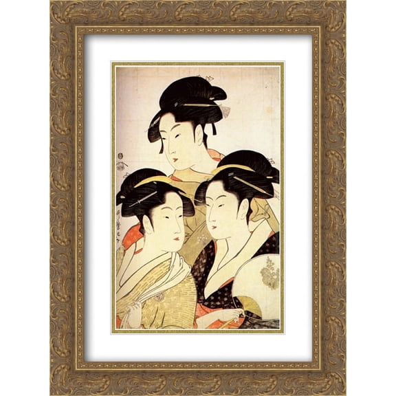 Kitagawa Utamaro 2x Matted 18x24 Gold Ornate Framed Art Print 'Three Beauties of the Present Day'