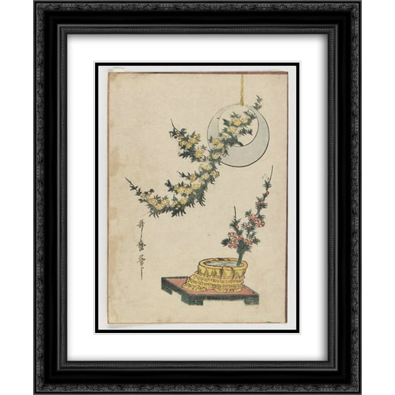Kitagawa Utamaro 2x Matted 20x24 Black Ornate Framed Art Print 'Flowers'