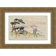 thumbnail image 1 of Kitagawa Utamaro 2x Matted 24x20 Gold Ornate Framed Art Print 'Travels Looking at Mt. Fuji', 1 of 2
