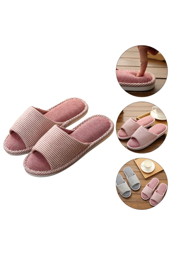 1 Pair Women Slippers Louvered Cotton Linen Anti-slip for Indoor Use Pink 9.43X3.54X0.59in