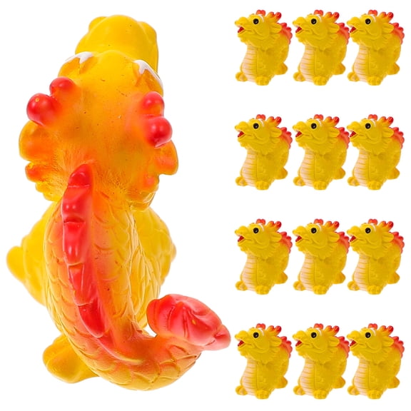 Kitandove 12Pcs Dragon Figurine Mini Dragon Yellow Resin Chinese New Year Ornament Home Decoration