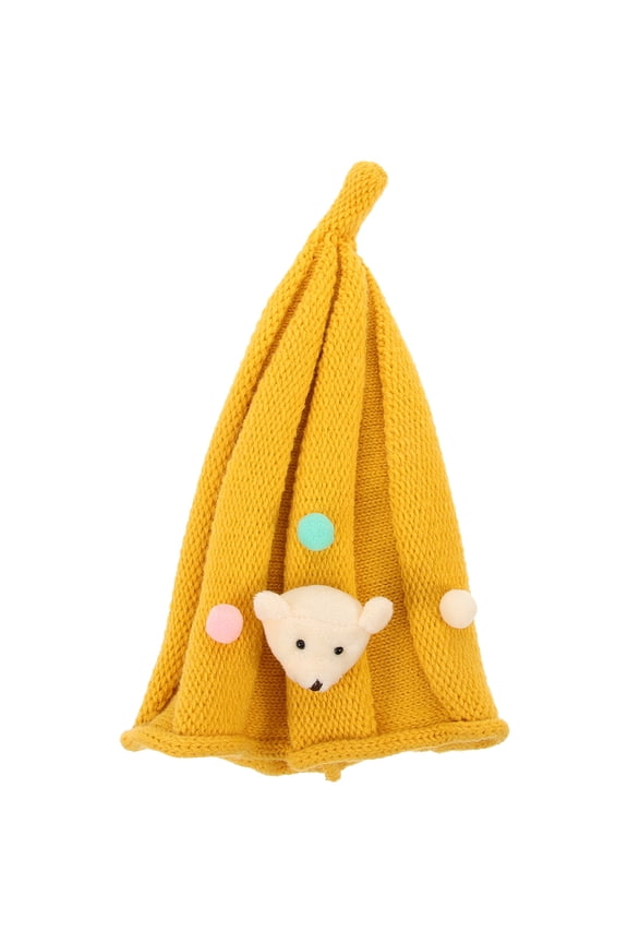 Woolen Hat Yellow Pointy 1Pc 9.1x8.7x0.6in