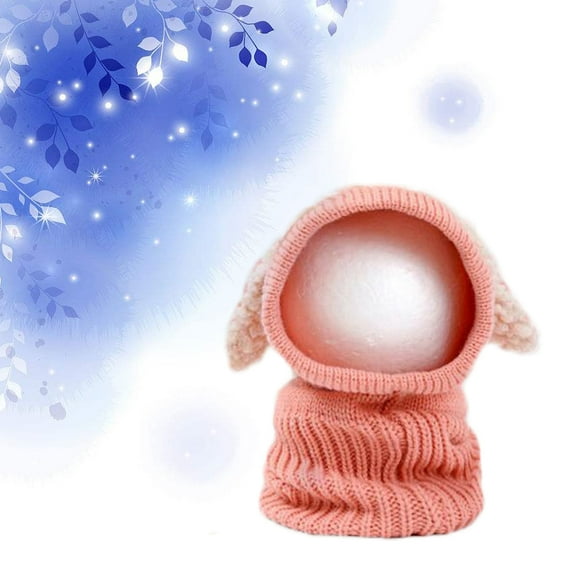 Kitandove 1Set Pink Woolen Yarn Coif Hood Scarf Caps Hats for Baby Kids with Dog Design Keep Warm in