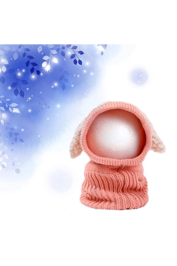 1Set Pink Woolen Yarn Coif Hood Scarf Caps Hats for Baby Kids with Dog Design Keep Warm in