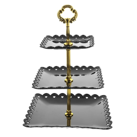 Kitandove 1Set Three-Tier Cake Stand Black Square ABS Stable Standing Easy to Assemble for Wedding and Home Use