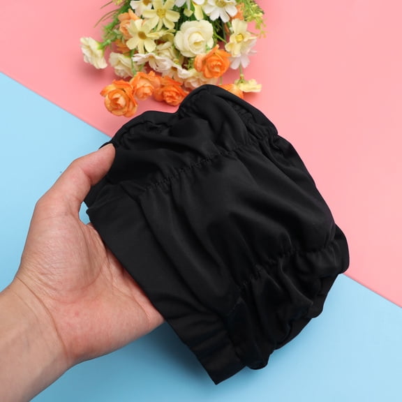 Kitandove Black Pleated Swimming Cap, Nylon Ear Protector for Women at Pool or Beach