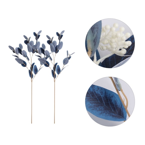 Kitandove Blue Eucalyptus Leaf Bouquet Faux Flower Arrangement for Home Decor 92x5cm 2Pcs
