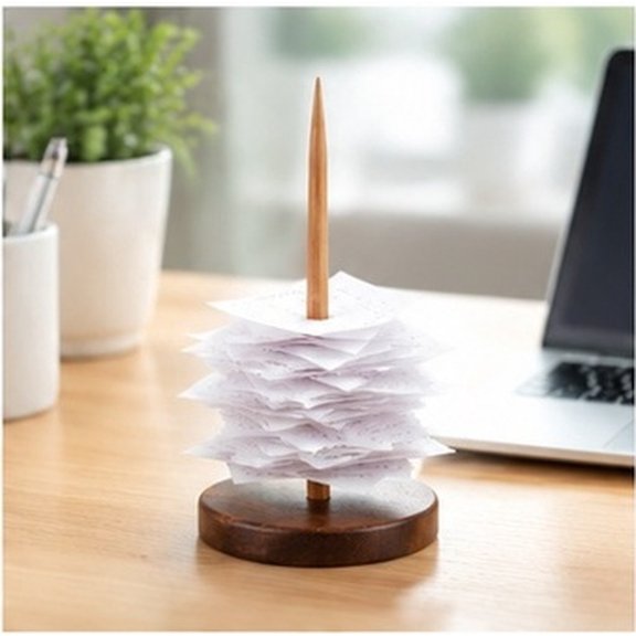 Kitandove Brown Wooden Receipt Holder Spike, Tabletop Bill Check Organizer Stand for Restaurant, Office Memo and Paper Storage