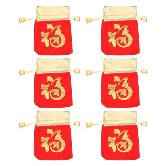 Kitandove Chinese Style Pouches 6Pcs Traditional Red Lint for Spring Festival Stocking Bag 15.0X12.0In