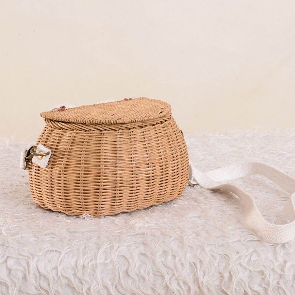 Kitandove Natural Rattan Crossbody Bag Khaki with Clamshell Lid for ...