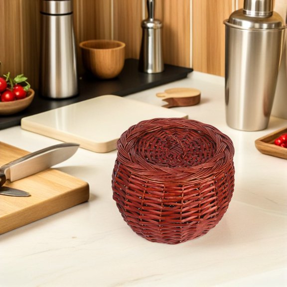Kitandove Rustic Willow Basket with Lid Brown for Kitchen Storage and Egg Protection