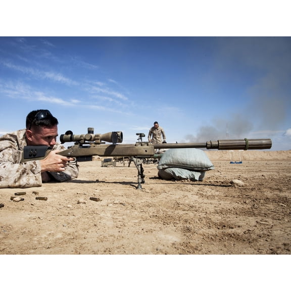 Kitandwe Military USA Marine Combat Team Machine Gun Photo Extra Large XL Wall Art Poster Print
