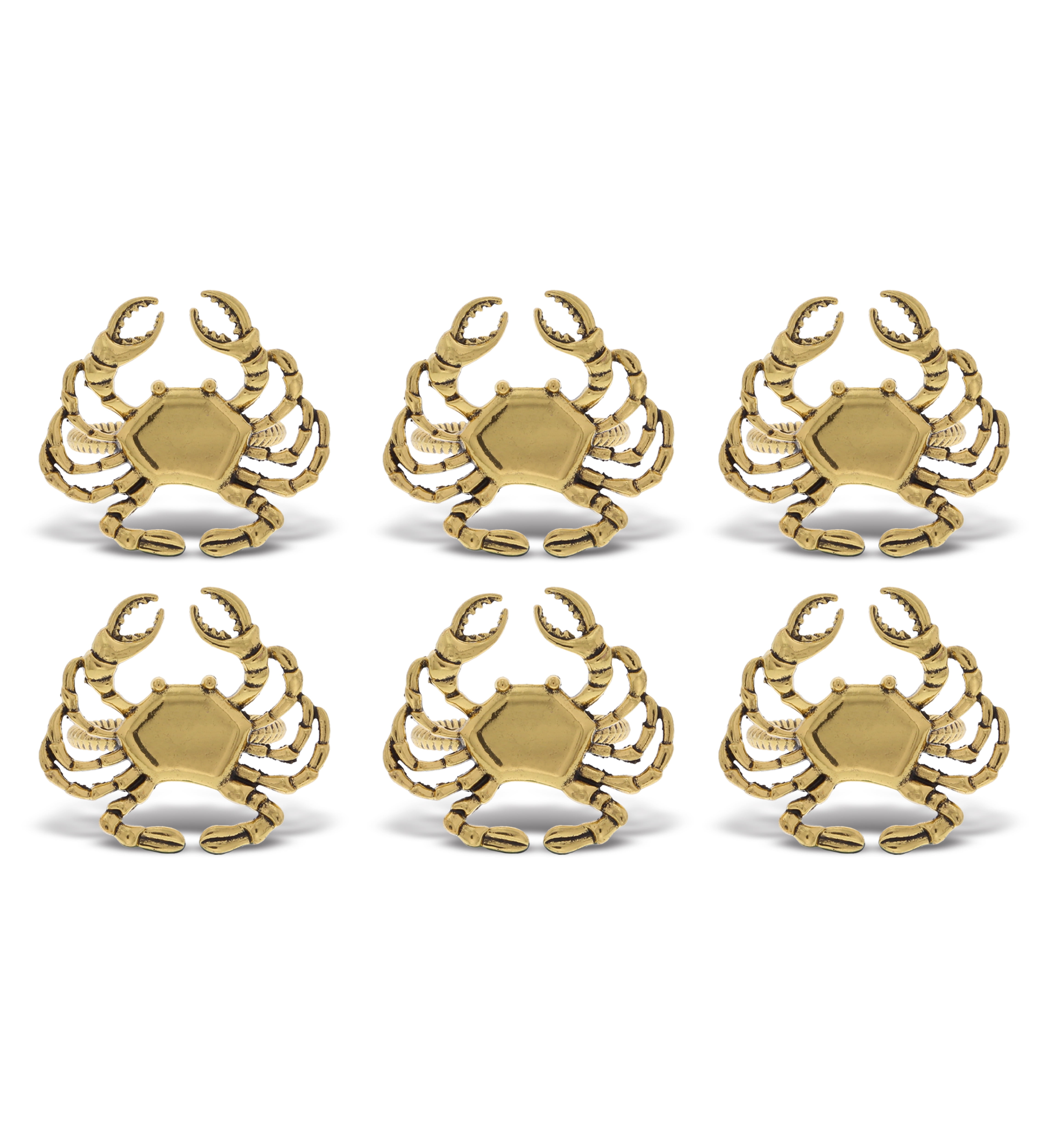 Elegant Gold Crab Metal Napkin Rings Set of 6