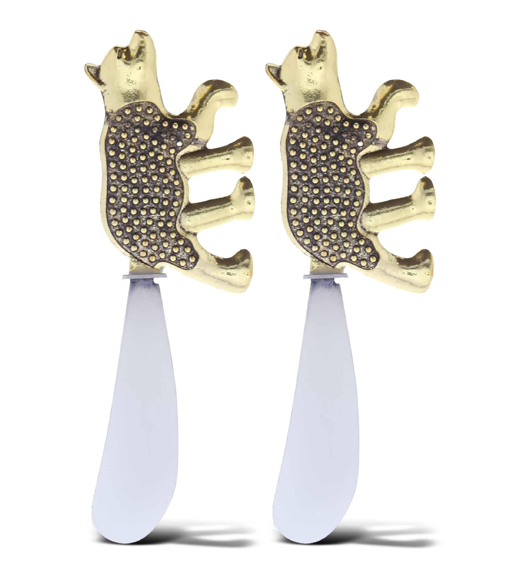Gold and Black Bear Stainless Steel Cheese Spreaders, Set of 2 - 4.75 inches