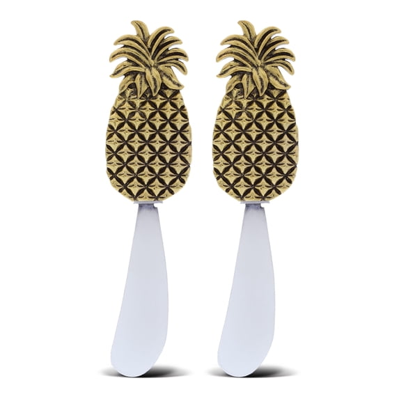 Kitchabon Gold Stainless Steel Butter Spreader Set of 2 - Elegant Cheese Dip Spreaders for Appetizers and Butter Cutter Utensils, Fancy Serving Utensils for Cheese Dips, Butter, and Meals - Pineapple