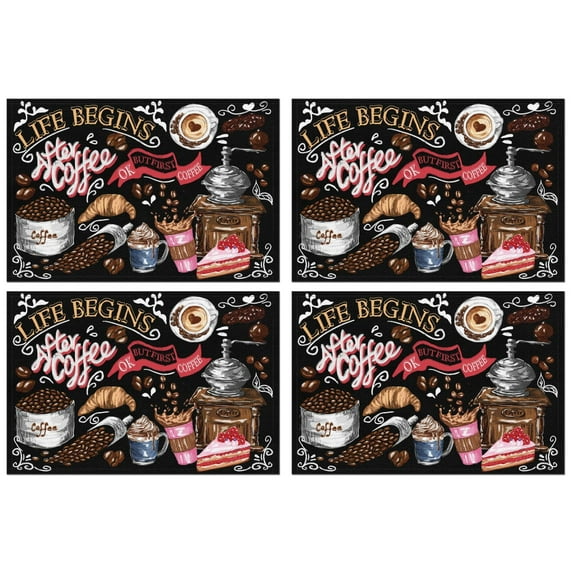 Kitche Food Coffee Theme Placemats 12x18 Inches Set Of 4 Washable Placemats for Indoor Kitchen Dining Rustic Vintage Dining Table Mats