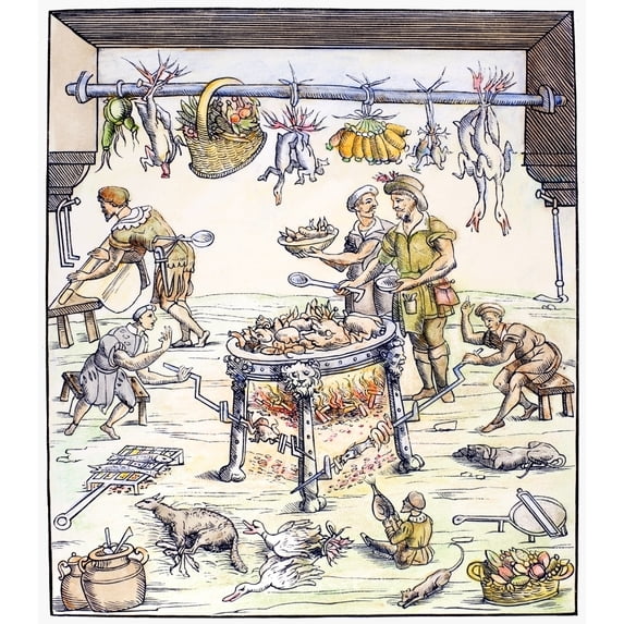 Kitchen 1549. Nthe Interior Of An Italian Kitchen From 'Banchetti Compositioni Di Vivende' By Christoforo Di