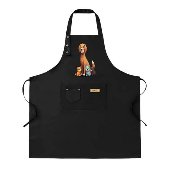Kitchen 2 Pack Adjustable Bib Apron - Black with Cartoon Dog & Friends Design 2 Pockets Perfect for Cooking & Chef Use for Men & Women