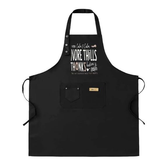 Kitchen 2 Pack Adjustable Bib Apron Set - Stylish Black Apron with Front Pocket Unique " Cakes & Thins " Pattern Perfect for Cooking Baking and for Men and Women