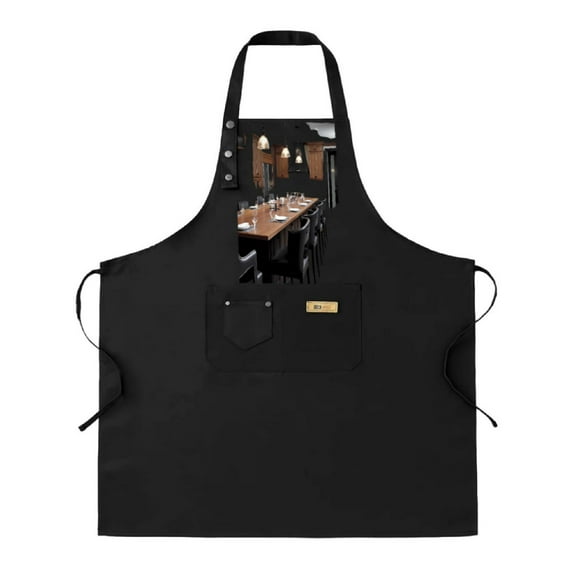 Kitchen 2 Pack Bib Apron - Adjustable with 2 Pockets Featuring Unique Restaurant Interior Design with Wooden Table & Hanging Lights Perfect for Cooking & Chef Use for Men & Women