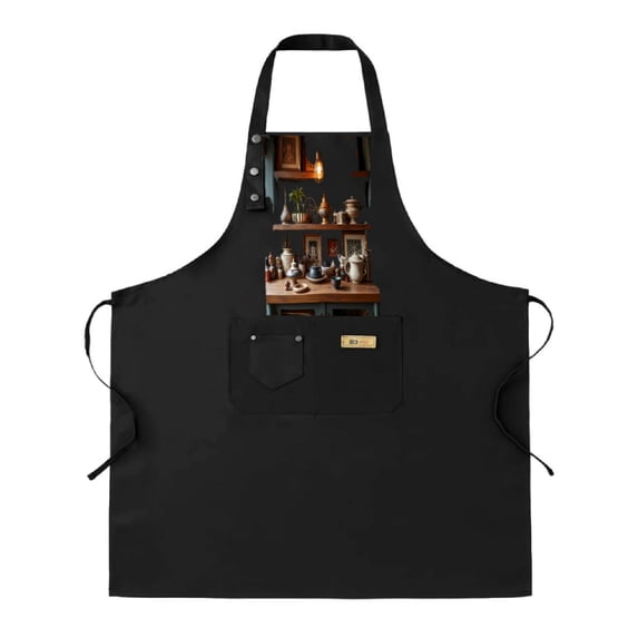 Kitchen 2 Pack Bib Apron - Adjustable Chef Apron with Unique Wooden Table Design & 2 Pockets for Cooking Gardening and Crafting - Perfect for Men & Women