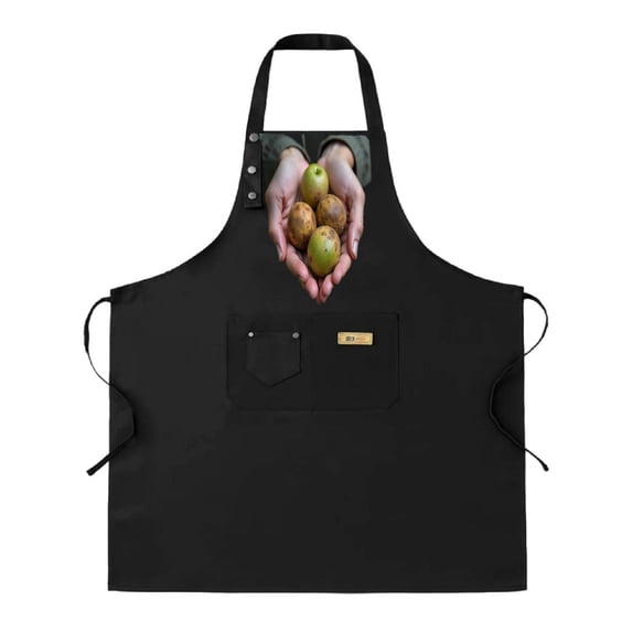 Kitchen 2 Pack Bib Apron Set - Adjustable Chef Aprons with Front Pocket Featuring Hands Holding Colorful Green and Yellow Fruits - Perfect for Cooking Baking for Men and Women
