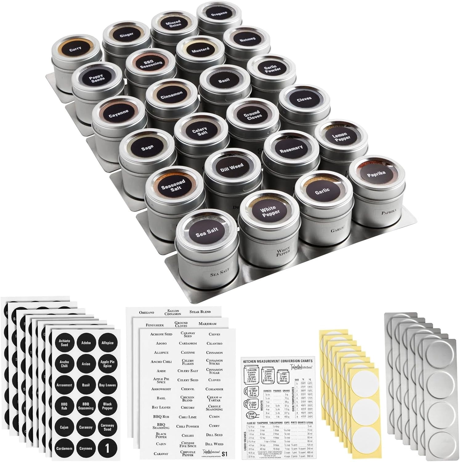 Kitchen 24 Magnetic Spice Jars with Sift-and-Pour Lids for Refrigerator ...