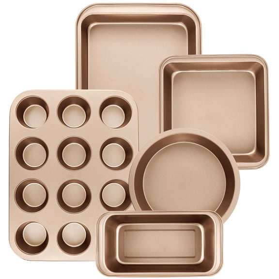 Kitchen 5-Piece Nonstick Bakeware Set - Round/Square Cake Pans, Muffin Pan, Loaf Pan, Roast Pan & Baking Sheets