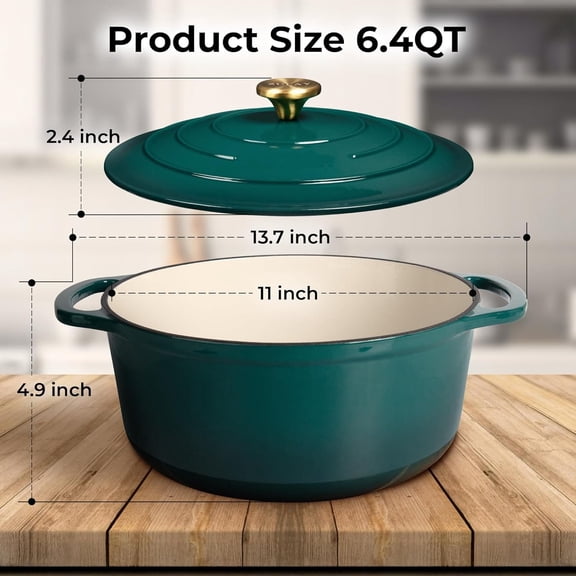 Kitchen 6 Quart Enameled Cast Iron Dutch Oven Pot with Lid  Premium Durability & Oven Safe up to 500F  Heavy Duty Cookware Perfect for Bread Baking, Stews, Braising & Roasting  Emerald