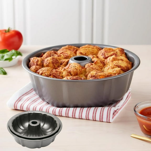 Kitchen 9 Inch Non-Stick Cake Pans Set Of 2, 12 Cups Premium Fluted Cake Pans for Baking, Heavy Duty Carbon Steel Tube Pan Baking Molds on Clearance