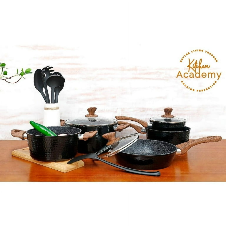 Kitchen Academy Nonstick Granite-Coated 12/15-piece Cookware Set