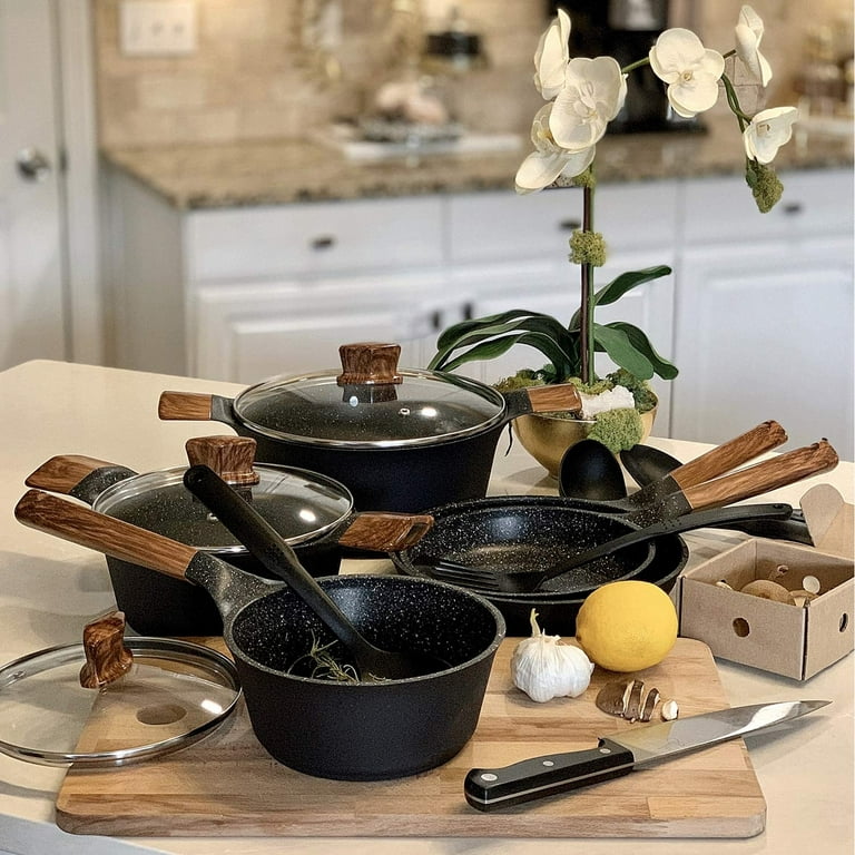 12 Piece Kitchen Cookware Set Nonstick Pots Pans Glass Lids Toxin-Free  Granite Black - Cookware Sets - Los Angeles, California, Facebook  Marketplace