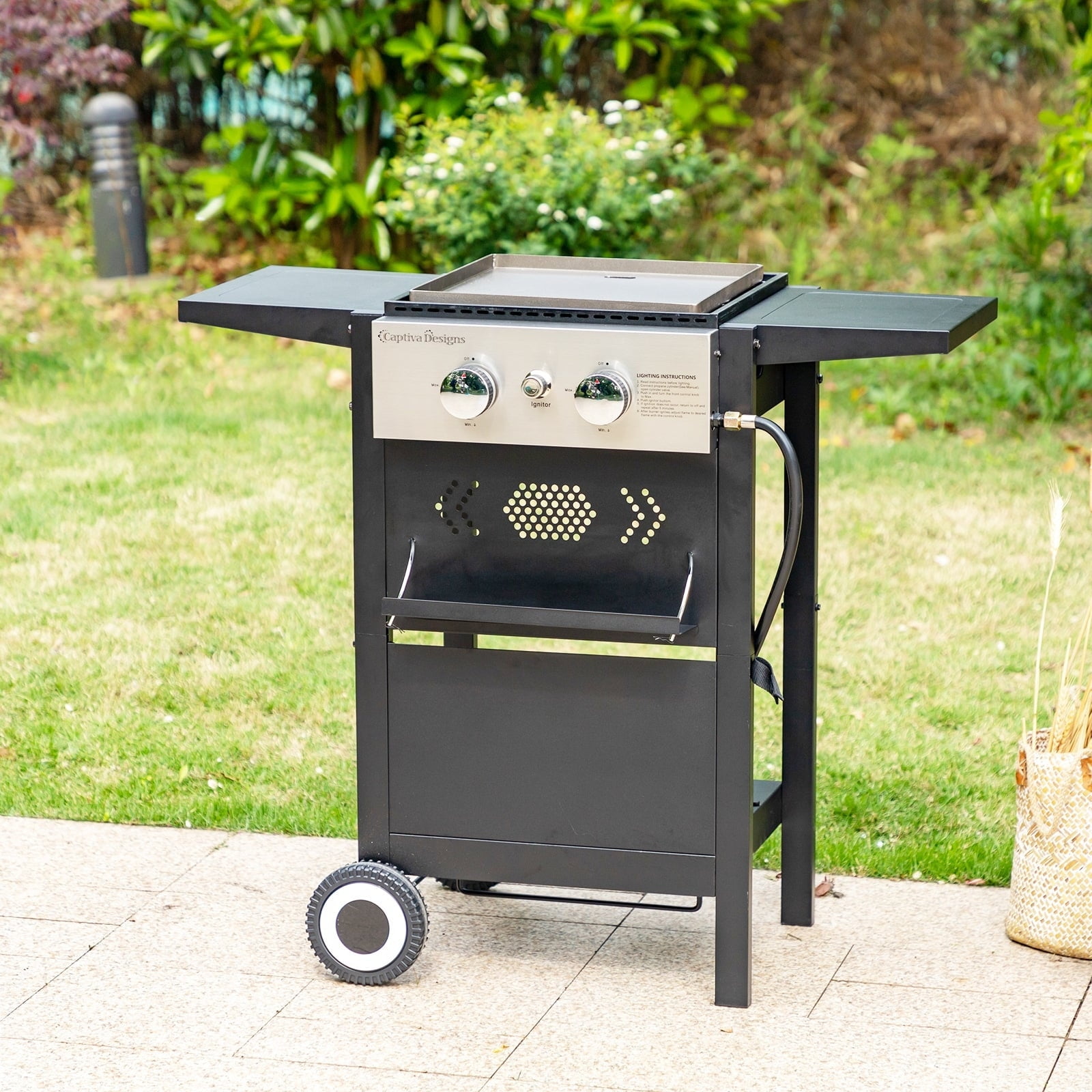 Kitchen Academy Griddle Grid 2 In 1 Patio Gas Grill 20 000 BTU with 2 3 Burners for 3 4 Persons Black